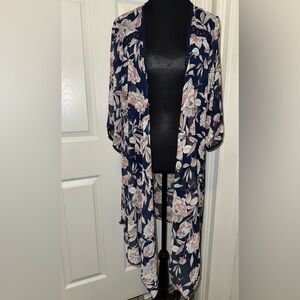 Emory Park Floral Kimono Cardigan - Navy and Pink